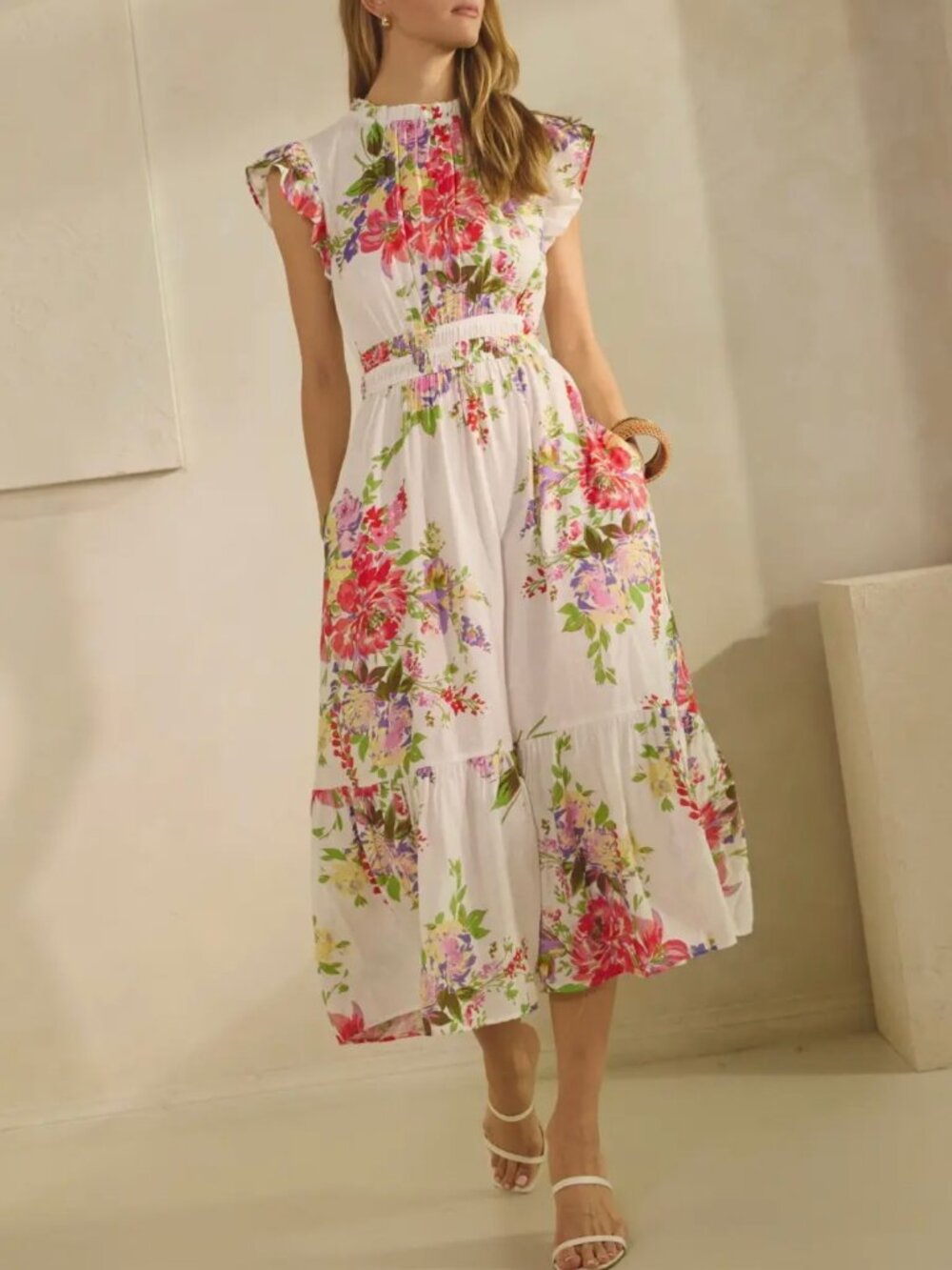 Elle Blush Garden Midi Dress